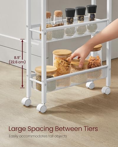 VASAGLE 5-Tier Slim Rolling Storage cart with Wheels, 5.1 Inches, Metal