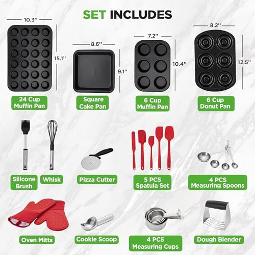 NutriChef 42 Pc Bakeware Set Nonstick, Carbon Steel Baking Pans w/Utensils