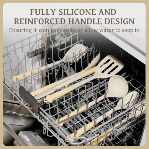 Kikcoin 43 PCS Silicone Kitchen Utensils Set, Dishwasher Safe Kitchen Cooking Utensils Set, 446°F Spatulas Silicone Heat Resistant, Non Toxic Silicone Utensils Set With Two-Tone Grip Handles, Cream