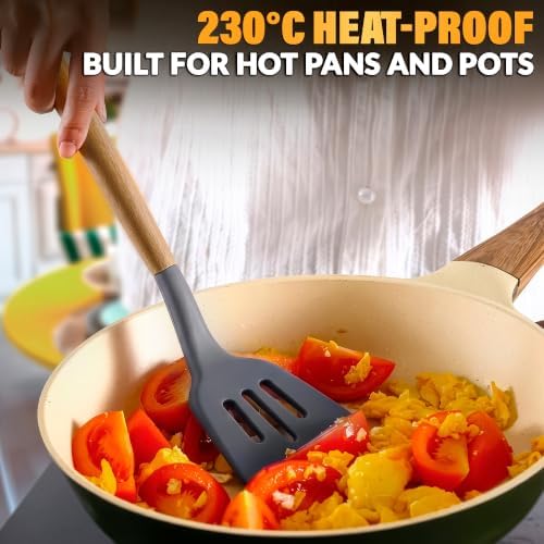 12 Pcs Gray Kitchen Utensils Set with Holder for Nonstick Cookware