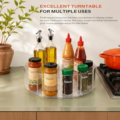 Divided Lazy Susan Turntable Organizer, 11.5" Clear Round Lazy Susan