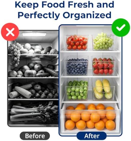 6 Pack Pantry Organizers and Storage, Food Storage Containers with 3 Removable Divider for Kitchen, Fridge, Cabinet Organization, Clear Plastic Storage Bins for Snacks, Spice Packets, Packets, Pouches