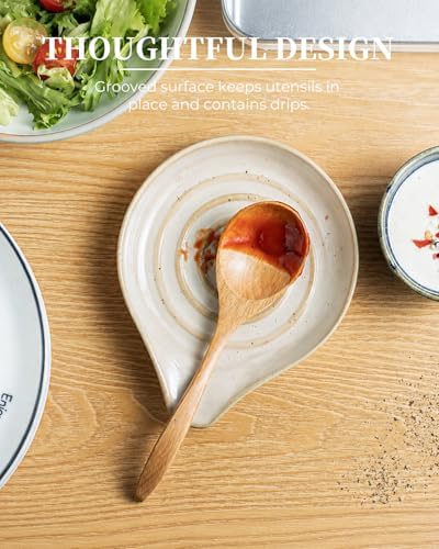 LAUCHUH Spoon Rest, Ceramic Spoon Rest Kitchen Spoon Holder for Stove Top