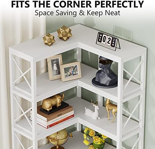 Tribesigns 7-Shelf Corner Bookshelf,Large Modern Corner Bookcase, 7-Tier Tall Corner Shelf Storage Display Rack with Metal Frame for Living Room Home Office (White)
