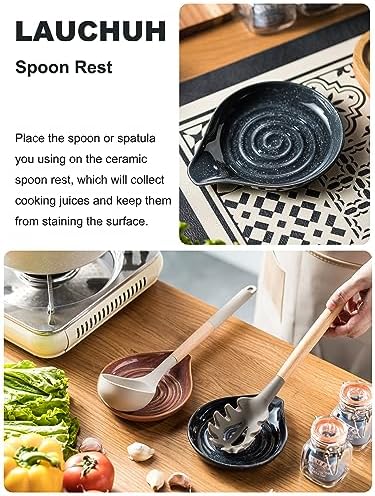 LAUCHUH Spoon Rest, Ceramic Spoon Holder for Stove Top Large Spatula Rest