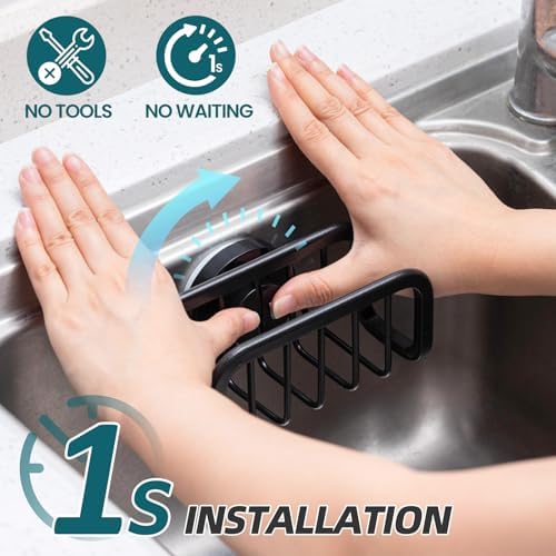 TAILI Black Sponge Holder for Kitchen Sink with Strong Suction Cup