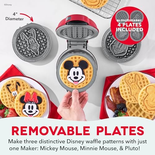 Disney | Dash Mickey MultiMaker Mini Waffle Maker, Ceramic Nonstick, Red