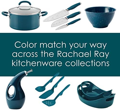 Rachael Ray Tools and Gadgets Spoon, Slotted and Solid Turners Set/ Cooking Utensils - 3 Piece, Teal Blue