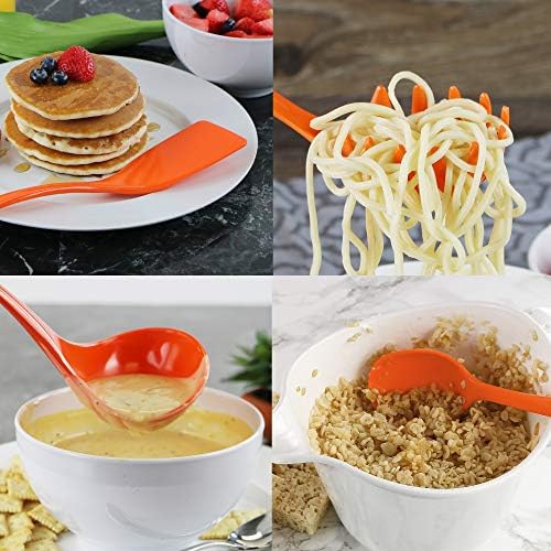 Reston Lloyd 6 Piece Kitchen Utensil Holder for Kitchen Counter, Utensils Crock with Heat Resistant Spoon, Slotted Spoon, Ladle, Spatula BPA Free, Orange