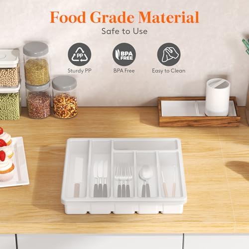 Lifewit Silverware Organizer with Lid, Covered Utensil Tray, 12.6x11.8