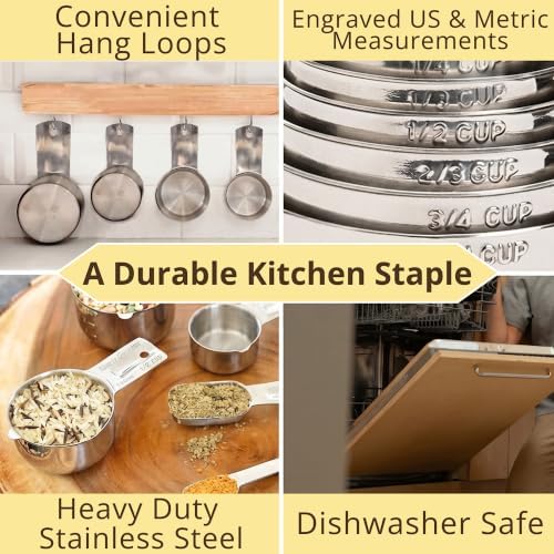 Measuring Cups and Spoons Set of 15, Stackable Cups, Long Handle with Leveler Fits Narrow Jars, 304 Premium Stainless Steel, Kitchen Gadgets for Liquid & Dry Ingredients Cooking Baking