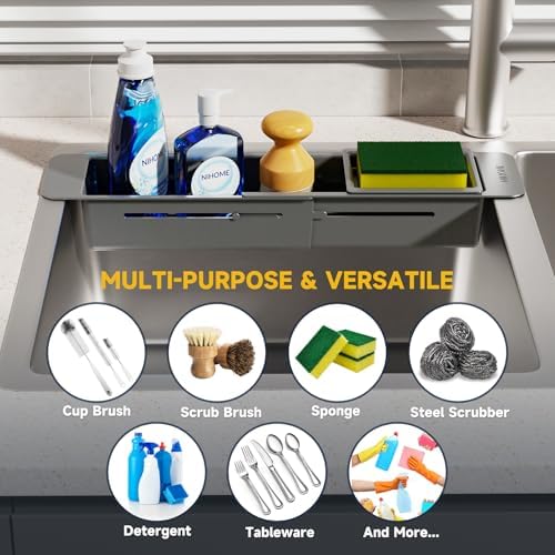 NiHome Extendable Kitchen Sink Caddy, Small Brush Sponge Storage Holder