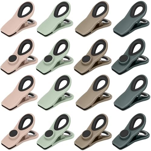 TACGEA Chip Clips, Magnetic Bag Clips with Air Tight Seal for Food Storage, 16 Pieces, Neutral Color