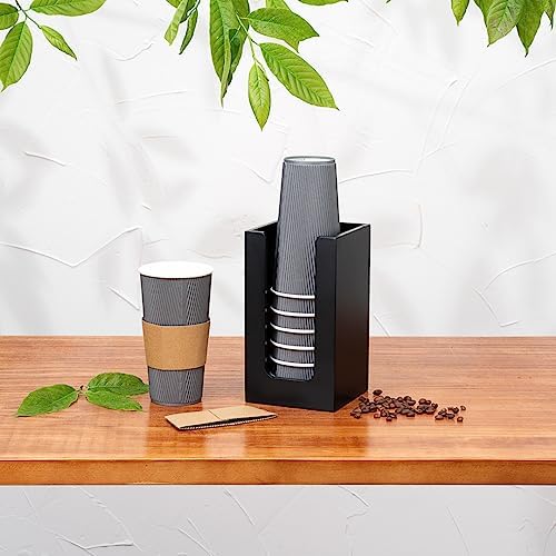 Restaurantware Coffee Cup Organizer 4.5 x 4.5 x 8 Inch Multipurpose Bamboo Holder Black Countertop Cup, Napkin, and Lid Organizer for Coffee Shops and Office Break Rooms