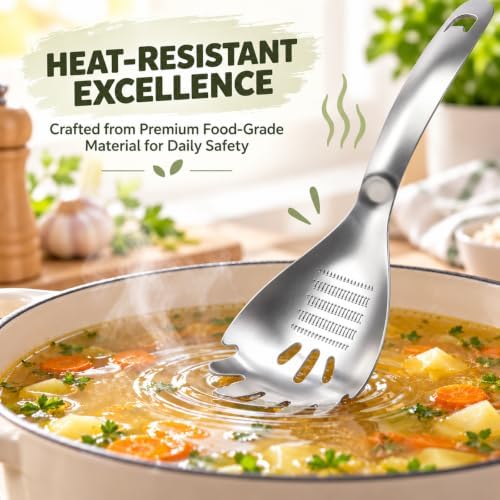 5-in-1 Stainless Steel Cooking Spoon, Multipurpose Stainless Steel Kitchen Spoon, Egg Yolk Separator, Potato Garlic Masher, Grater Plate, Bottle Opener & Slotted Spoon