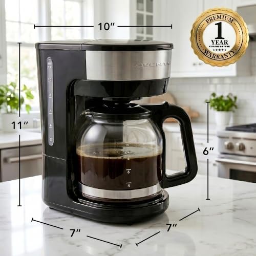 OVENTE 12-Cup Drip Coffee Maker with Easy On/Off Switch, Black CM412B
