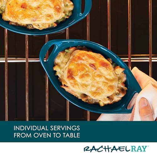Rachael Ray Solid Glaze Ceramics Au Gratin Bakeware / Baker Set, Oval - 2 Piece, Teal