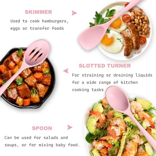 Silicone Kitchen Utensils Set - 428°F Heat Resistant Cooking Utensil Sets，Spatula,Turner,Tongs,Spoon,Whisk,Kitchen Utensil Gadgets Tools Set for Non-Stick Cookware，Dishwasher Safe BPA Free（Pink）