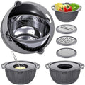 4-1 Colander with Lid Set - Rotatable Strainer With Bowl(Patented), Pasta Strainer with New Upgraded Graters, Strainer And Colanders, Fruit Cleaner, Veggie Wash, Apartment Kitchen Gadgets - Grey
