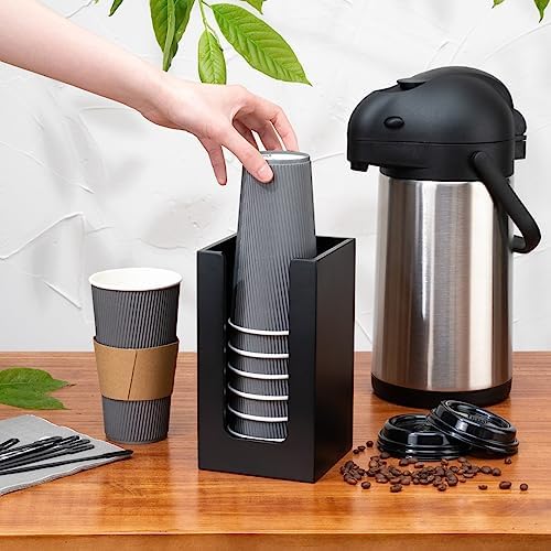 Restaurantware Coffee Cup Organizer 4.5 x 4.5 x 8 Inch Multipurpose Bamboo Holder Black Countertop Cup, Napkin, and Lid Organizer for Coffee Shops and Office Break Rooms