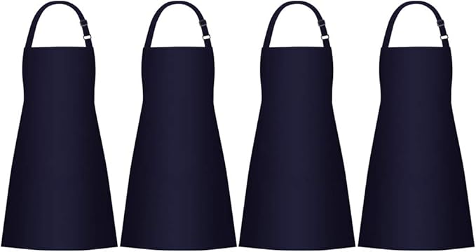 Jubatus 4 Pack Bib Aprons with 2 Pockets Cooking Chef Kitchen Apron by Jubatus
