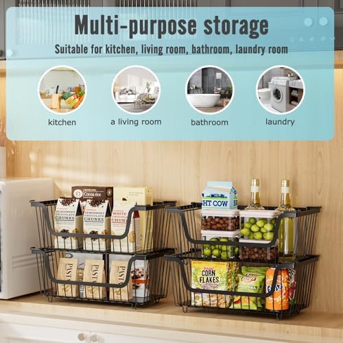 GAOKASE 6 Pcs Stackable Wire Baskets for Pantry Organizers and Storage,
