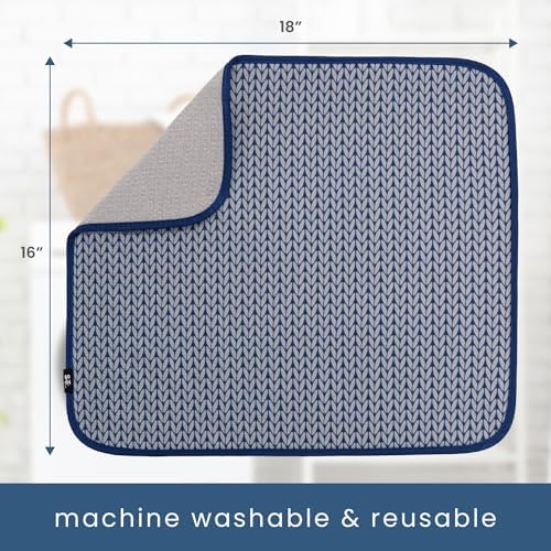 S&T INC. Dish Drying Mat, 16" x 18", Large, Blue Stockinette
