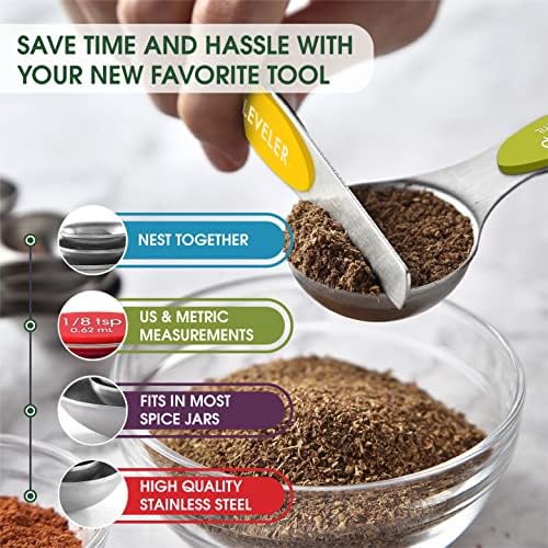Spring Chef Stainless Steel 8 Magnetic Measuring Spoons, 2 Pack, Multicolor