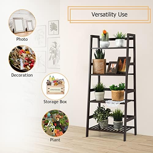 COSTWAY 4-Tier Ladder Shelf, Bamboo Plant Stand Rack