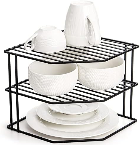Frcctre 3-Tier Kitchen Corner Shelf Rack Counter and Cabinet Organizer, 9x9x7.5 Inch Metal Wire Kitchen Counter Pantry Cabinet Organizer and Storage Shelf for Plates, Cups, Dishes