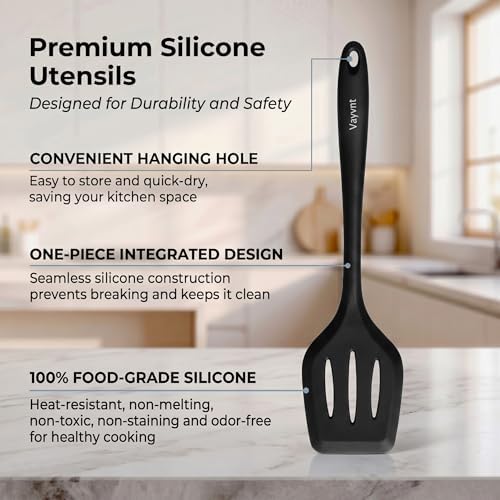 Vayvnt Kitchen Utensils Set, 10PCS Silicone Utensils Set for Cooking, Black