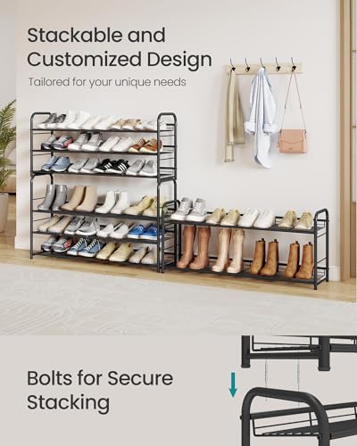 SONGMICS 3-Tier Long Stackable Metal Shoe Rack, Holds Up to 15 Pairs