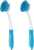 Dish Brush with Handle, 2 Pack Scrub Brushes with Built-in Scraper by HileSwan
