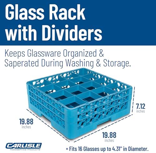 CFS RG16-214 OptiClean 16 Compartment Glass Rack with 2 Extenders, 4-7/16" Compartments, Blue (Pack of 3)