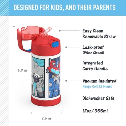 THERMOS FUNTAINER Water Bottle with Straw, 12oz, Transformers