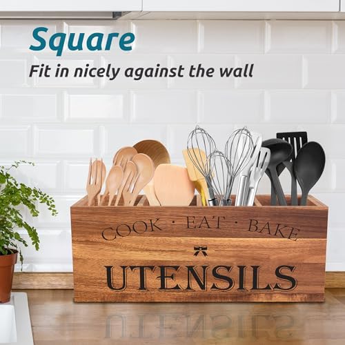Suli Extra Large Utensil Holder Countertop for Kitchen Counter,Acacia Wood