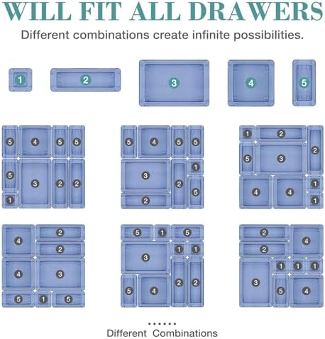 25 PCS Drawer Organizer Set, 5 Size Bathroom and kitchen organizer Trays
