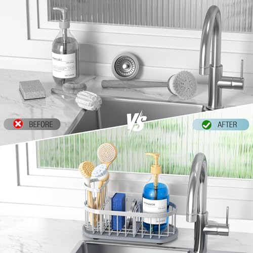 Sink Caddy with Stone Drying Mat, Sponge Holder & High Brush Holder