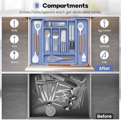 Caperci Large Silverware Organizer Tray for Kitchen Drawer Utensils Thicker