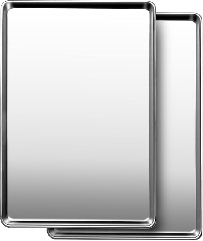 Commercial Quality Baking Sheet Pan Set, Natural Stainless Steel Cookie Sheet by GIUOIDUO