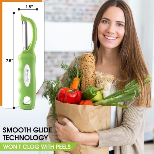 Spring Chef Swivel Vegetable Peeler for Kitchen w/Soft Grip Handle, Green