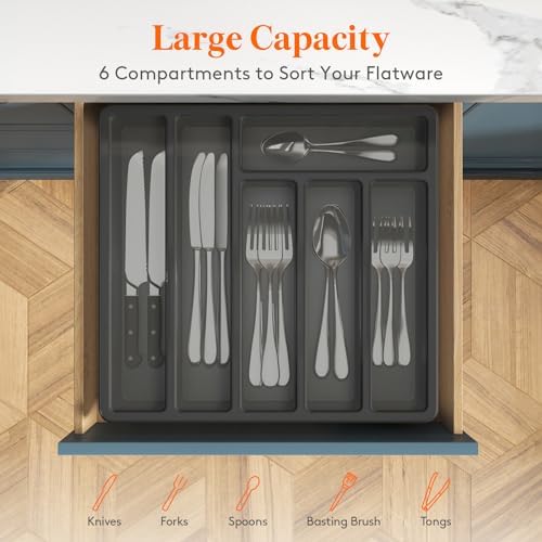 Lifewit Silverware Organizer with Lid, Covered Utensil Tray, 12.6x11.8