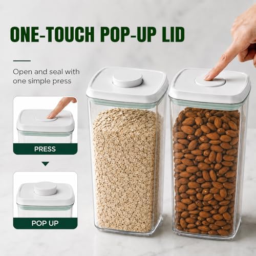 12 Pcs Pop Airtight Food Storage Containers with Lids Stackable Containers for Kitchen Pantry Organization Ideal for Cereal Snacks Flour Sugar Coffee and Spaghetti, 3.4Qt, 2.8Qt, 2.1Qt, 1.2Qt