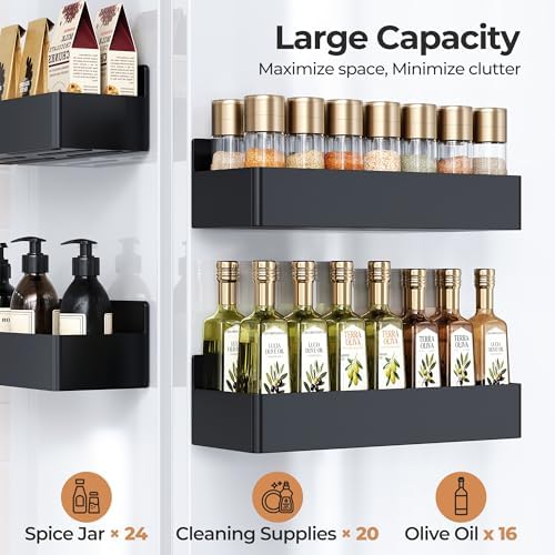 Mystozer Magnetic Spice Rack for Refrigerator Black, 2 Pack