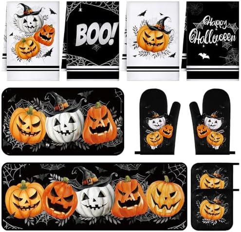 Fanfanwin 10 Pcs Halloween Kitchen Decor Accessories Set Gothic Pumpkin