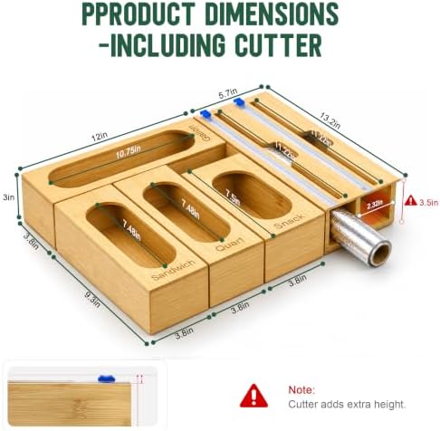 Storage Bag Organizer for Kitchen Drawer, 5-Slot, Bamboo