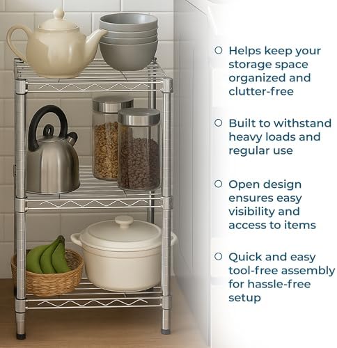 Honey-Can-Do 3-Tier Stackable Chrome Wire Shelf, 200 lb/Shelf, 15x14x30 in