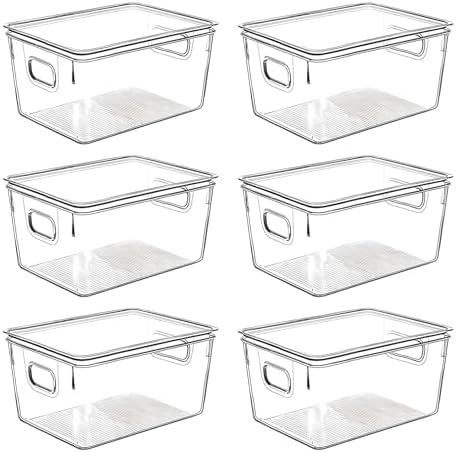 Clear Plastic Storage Bins with Lids, Perfect for Kitchen Organization or Pantry Organization and Storage, Stackable Fridge Organizer Bins, Storage Containers for Organizing, Cabinet Organizers