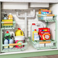 Kitstorack Under Sink Organizer, 2 Tier Under the Sink Storage, Slide out Pull out Cabinet Organizer Shelf, Metal Sliding Drawer for Kitchen Bathroom Pantry Closet Organization Rack, Green, 2 Pack
