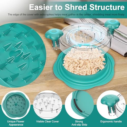 Chicken Shredder Tool Twist Large Meat Shredder with Brush&Fork, Teal